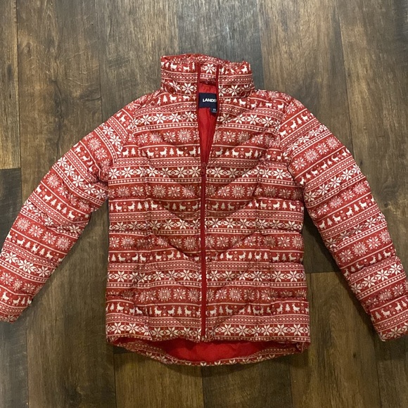 Lands End winter pattern puffer coat - Picture 4 of 5